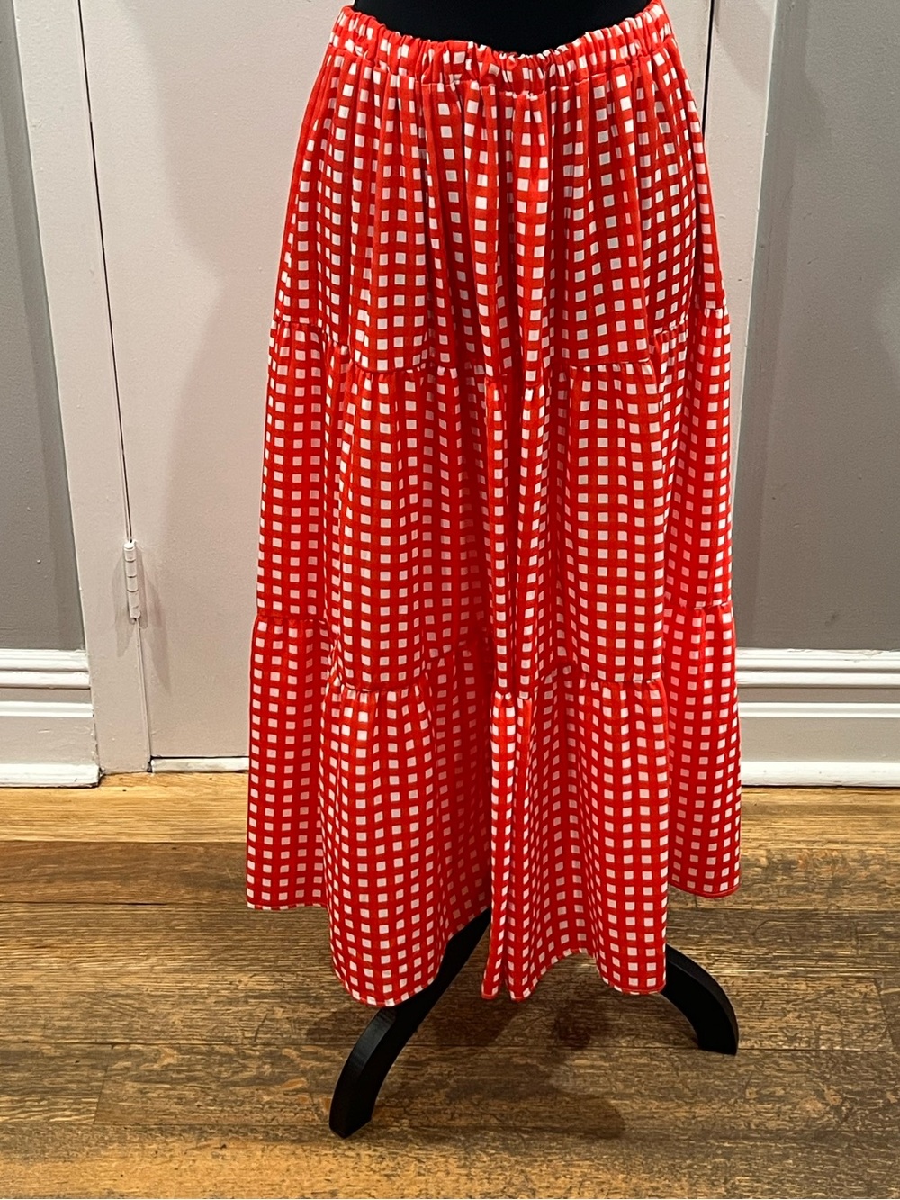 Red and White Gingham midi skirt